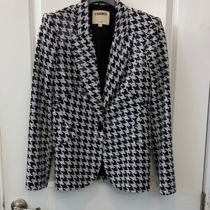 L'AGENCE Black & White Houndstooth Tailored Blazer